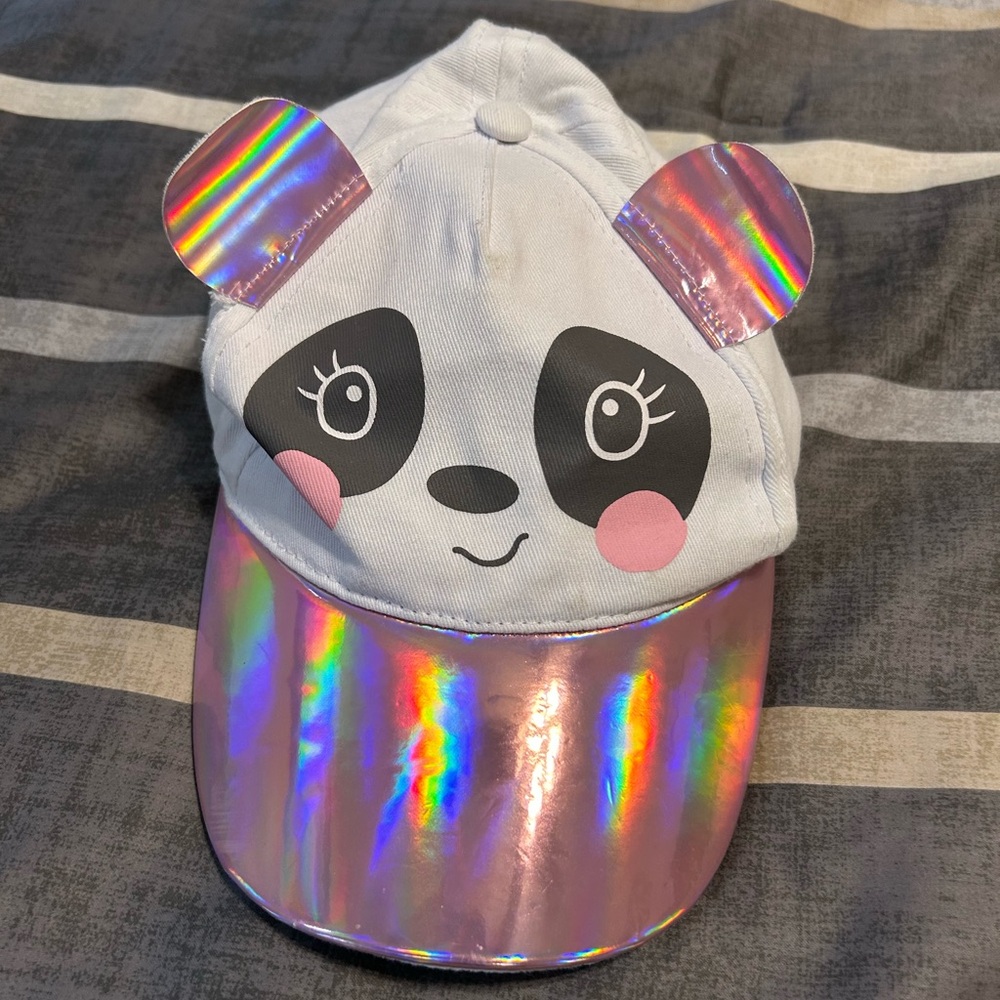 Toddler Girl’s Pink Rainbow Colored Reflective Bear Adjustable Baseball Hat